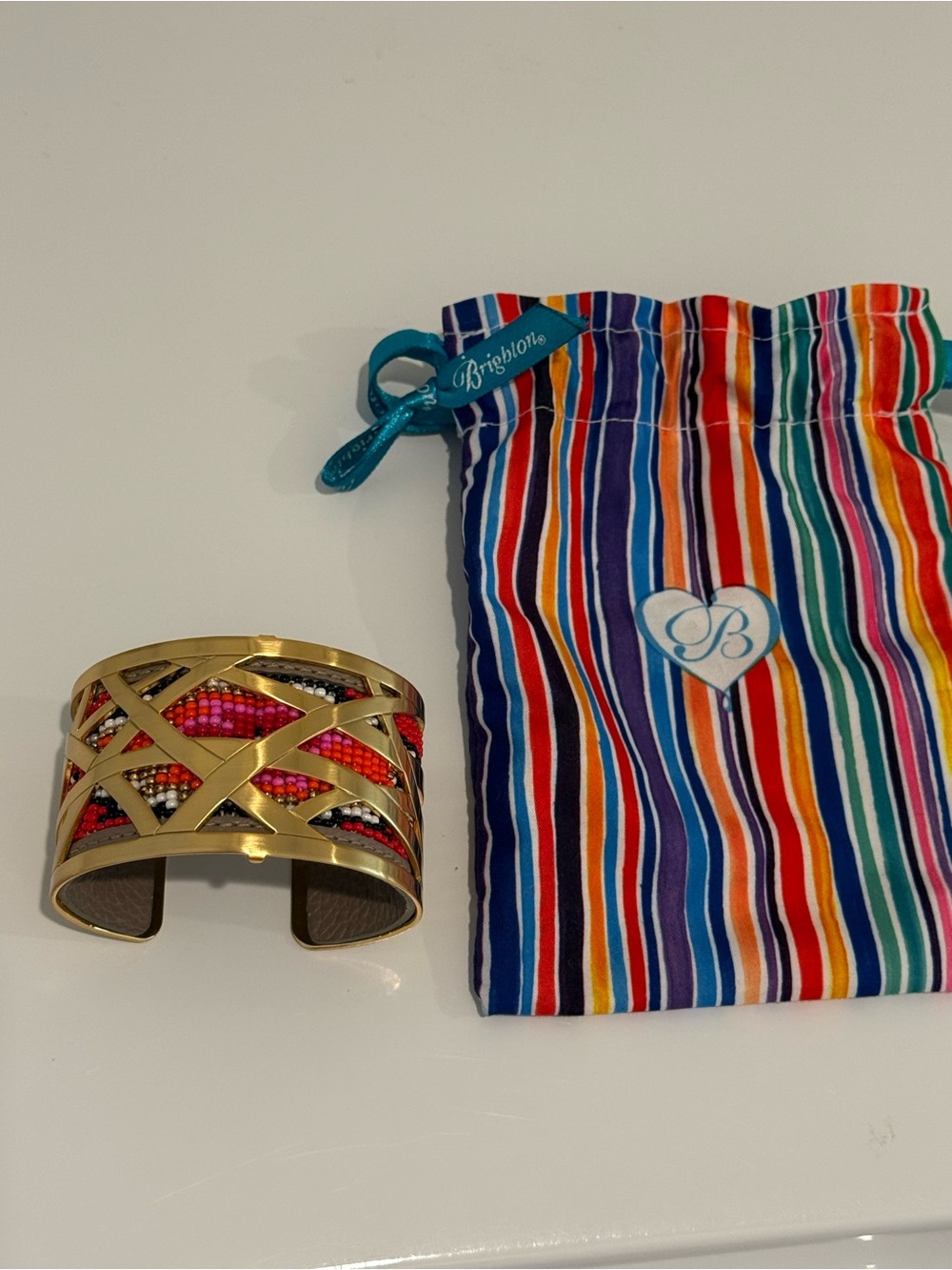 Brighton Gold Cuff Bracelet with Pink, Red and Black Beads